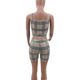 Summer Women Straps Print Sleeveless Long Cape+Vest+Shorts Three-Piece
