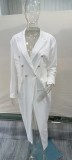 Women Spring White Long Sleeve V-Neck Button Suit-Type Long Dress