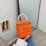 Women Crossbody Pearl Hand Chain Bag Rivet Bucket Mini Bag  (Min order 2pcs)