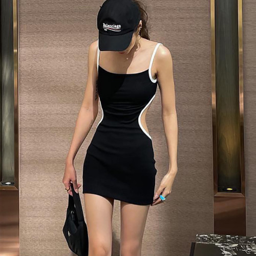 Mini vestido ajustado sin espalda con tirantes de verano para mujer