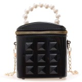 Women Crossbody Pearl Hand Chain Bag Rivet Bucket Mini Bag  (Min order 2pcs)