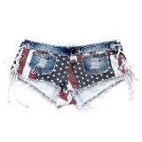 Women's American Flag Denim Shorts Denim Pants Casual Pants Summer Low Waist Shorts