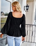French Square Neck Fashion Women clothes Spring and Autumn Four Seasons Long Top