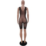 Women clothes Sexy Mesh Cutout Sexy Tight Fitting Beaded Bodysuit