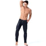 Mens Leather Tight Fitting Sexy Leather Pants Nightclub Stage Rock Band Performance Leather Pants