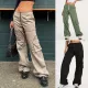 Spring Summer Cargo Pants Women's Multi-pocket Wide Leg Pants Straight High Waist Loose Pants
