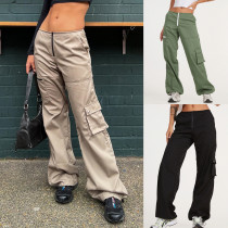 Pantalones cargo de primavera y verano para mujer, pantalones de pierna ancha con múltiples bolsillos, pantalones sueltos rectos de cintura alta