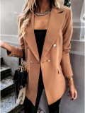 women's autumn and winter solid color long-sleeved double-breasted blazer jacket