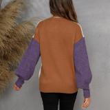 Fall Winter Plus Size Button Women's Pullover Sweater Patchwork Knitting Shirt
