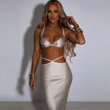 Women clothes Fashionable Sexy Wrap Top Slim Fit Skirt Hollow Out two piece Skirt set