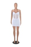Women clothes Low Cut See-Through Mesh Patchwork Strap Sexy Dress