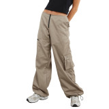Spring Summer Cargo Pants Women's Multi-pocket Wide Leg Pants Straight High Waist Loose Pants