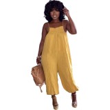 Women clothes Solid Loose Low Back Casual Strap Jumpsuit