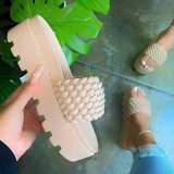 High-heeled pu platform rubber ultra-thick bottom slippers woven pattern women's sandals