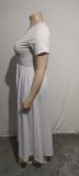 Women clothes Solid Slim Waist Short Sleeve Swing Plus Size Dress
