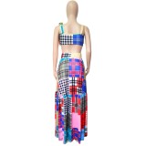 Summer Women clothes Floral Print Sleeveless Lace-Up Slip Skirt Set
