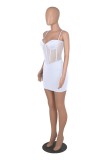 Women clothes Low Cut See-Through Mesh Patchwork Strap Sexy Dress