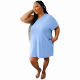 Women clothes Solid Color One Shoulder Casual Loose Plus Size Home Dress