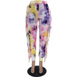 Women clothes Tie Dye Printed Fringe Casual Pants