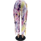 Women clothes Tie Dye Printed Fringe Casual Pants