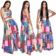 Summer Women clothes Floral Print Sleeveless Lace-Up Slip Skirt Set