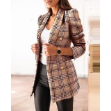 Fall/Winter Long Sleeve Double Breasted Turndown Collar Print Coat