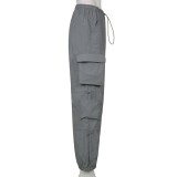 Street Fashion Women clothes Solid Pocket Patchwork Elastic Waist Tie Cargo Casual Pants
