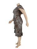 Sexy Plus Size Women's Off Shoulder Irregular Leopard Print Dress