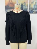 Jersey suéter mujer suelta color sólido tejer camisa moda suéter con flecos mujeres