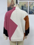 Otoño/Invierno Suelto Colorblock Cuello redondo Camisa de punto Suéter de mujer