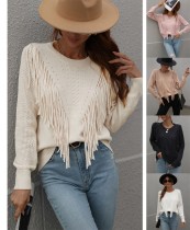 Pullover Pullover Frauen lose einfarbig Strickhemd Mode Fransen Pullover Frauen