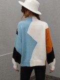 Fall/Winter Loose Colorblock Round Neck Knitting Shirt Women's Pullover Sweater