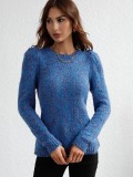 Jersey jersey color sólido Chic cuello redondo tejer suéter mujer
