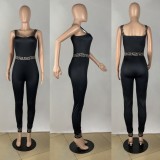Women clothes Fashion Slim Fit Plaid Print Wide Strap Sexy Jumpsuit