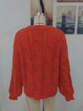 Otoño Invierno Suéter Color sólido Suelto Tallas grandes Cuello redondo Suéter de punto Mujer