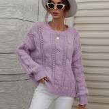Autumn Winter Sweater Solid Color Loose Plus Size Round Neck Knitting Sweater Women