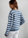 Autumn and winter striped fashion loose women's knitting shirt women's single-breasted cardigan sweater women