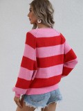 Winter women's Patchwork striped knitting shirt pullover loose sweater women