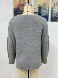 Otoño/Invierno moda manga larga cuello redondo tejido suelto Split suéter mujer