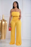 Women clothes Solid Color Sexy Pleated Wrap Chest Pocket Loose Wide Leg Pants Casual Two Piece Set