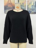 Otoño/Invierno moda manga larga cuello redondo tejido suelto Split suéter mujer