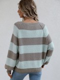 Jersey de camisa de punto a rayas de retazos de invierno para mujer, suéter suelto para mujer
