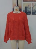 Otoño Invierno Suéter Color sólido Suelto Tallas grandes Cuello redondo Suéter de punto Mujer