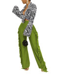 Pantaloni da donna con frange a righe con stampa autunnale e invernale