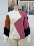 Fall/Winter Loose Colorblock Round Neck Knitting Shirt Women's Pullover Sweater