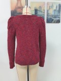 Sweater pullover solid color Chic Round Neck knitting sweater women