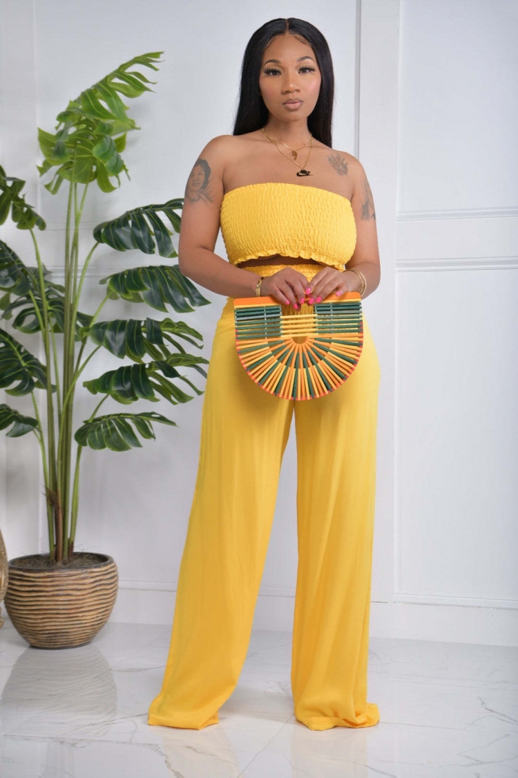 Women clothes Solid Color Sexy Pleated Wrap Chest Pocket Loose Wide Leg  Pants Casual Two Piece Set - The Little Connection