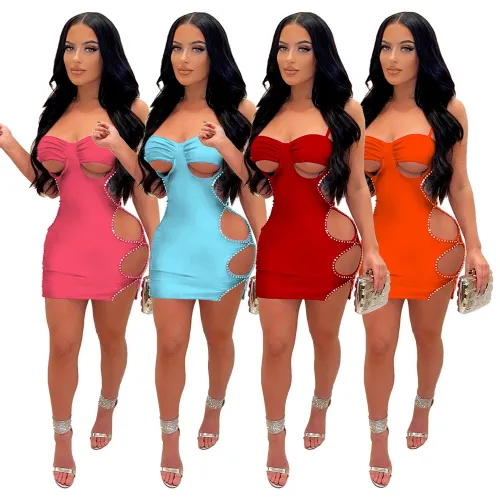 Women Beaded Cutout Sexy Slip Dress