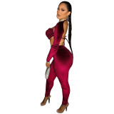 Women Solid Color Straps Long Sleeve Trousers 3 Piece set
