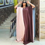 Vestido de manga corta con contraste de color musulmán africano de verano para mujer de talla grande